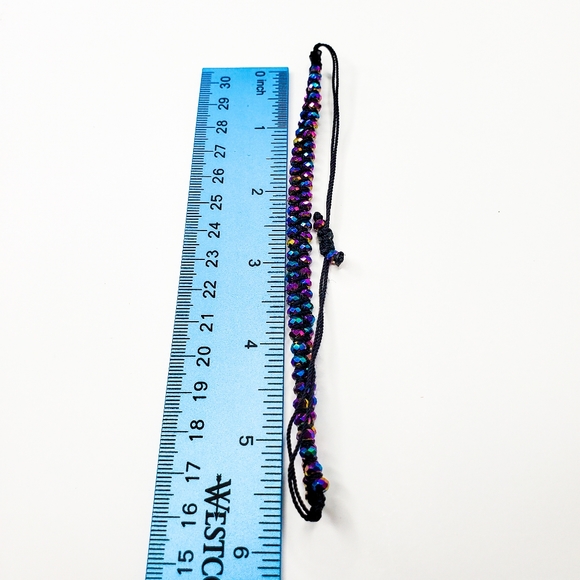 Rainbow Metallic Iridescent Oil Slick Facet Rondelle Adjustable Bracelet Anklet - Picture 8 of 11